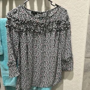 Talbots Black and White Floral Blouse